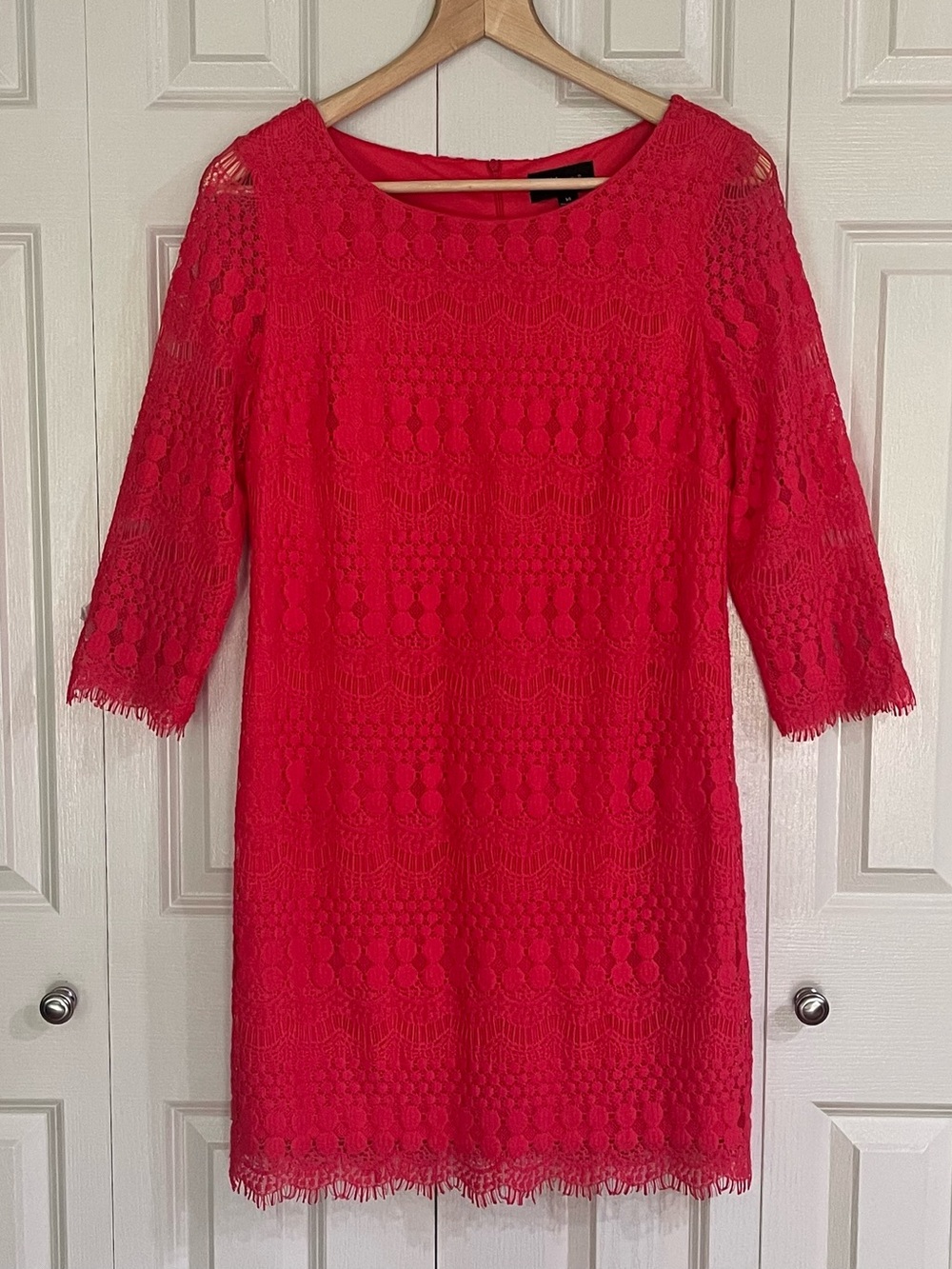 RN Studio Ronni Nicole Lace Dress Lined Size 14 3/4 Sleeve Lined CORAL/ORANGE